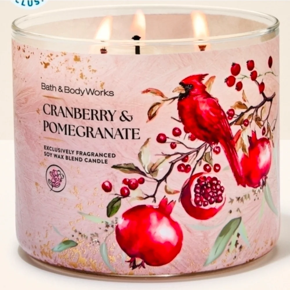 Bath & Body Works Cranberry & Pomegranate 3-wick Candle Red Cardinal